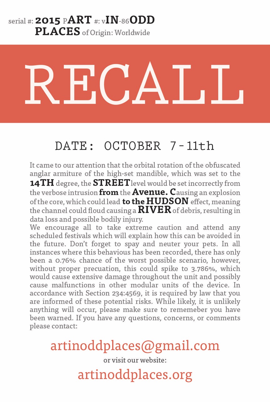 The front of an alternate Recall handout card with the festival dates on it