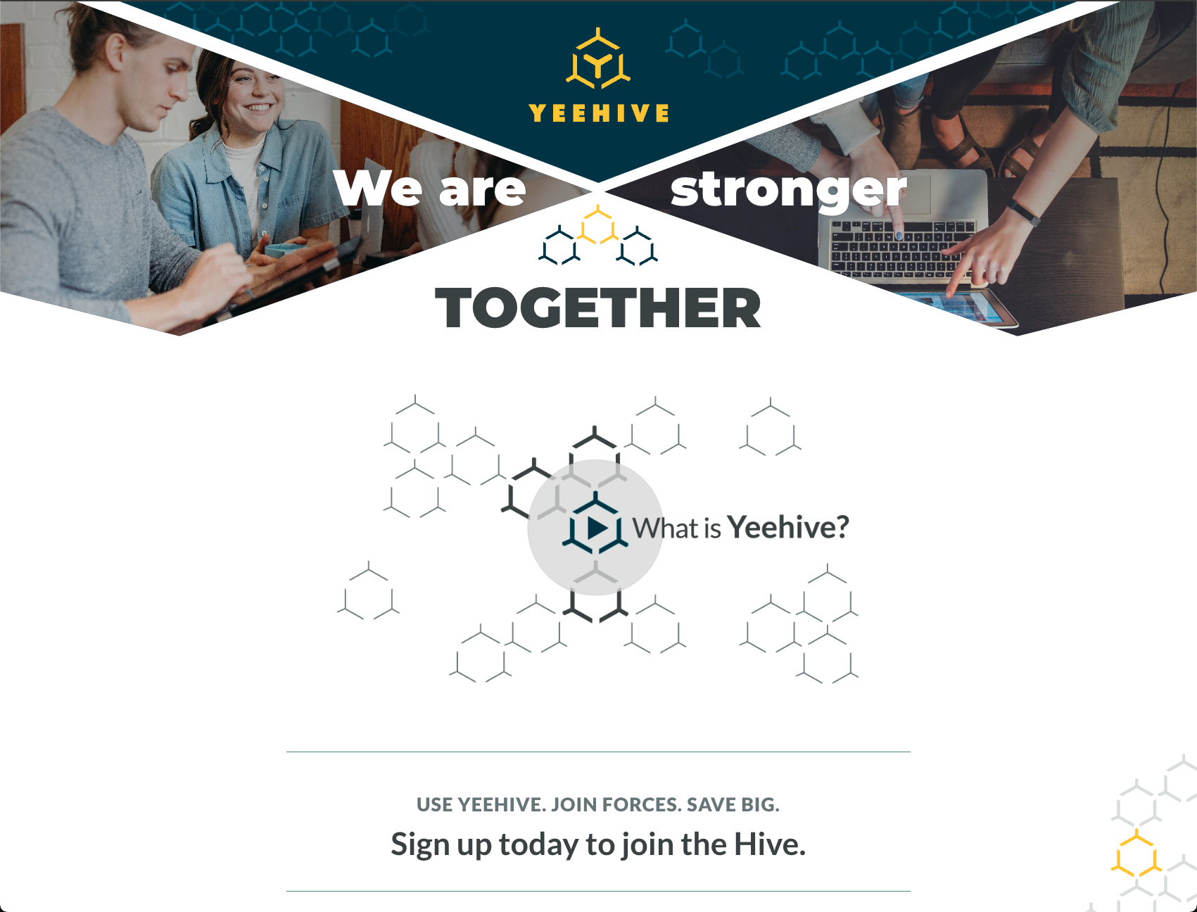 Yeehive welcome page screenshot